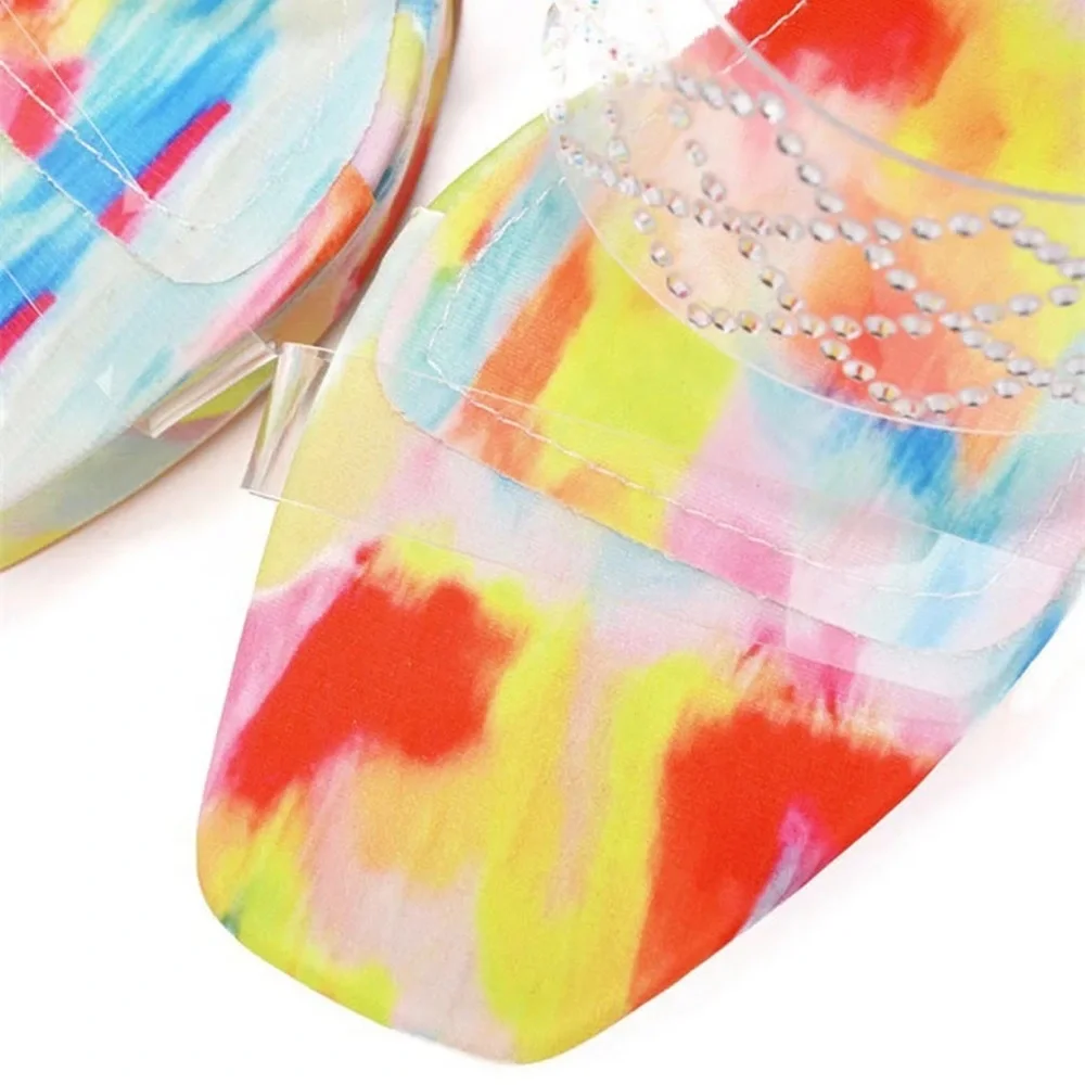 Cape Robbin Rika Rainbow Platform Mule Heels Rhinestone Clear Strap 6 NWT